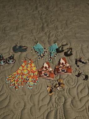 Assorted Turquoise & Orange Beaded Fringe Earrings - Women Accessories